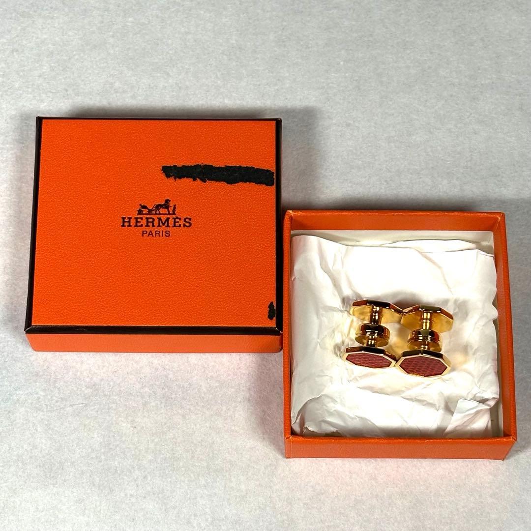 HERMES カフリンクス （カフスボタン）レザー オクタゴン