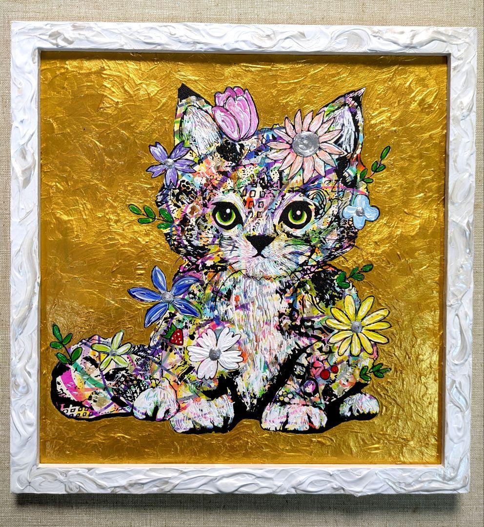 スイカ大サイズ！額付き作品　title「一陽来福ニャンコ」