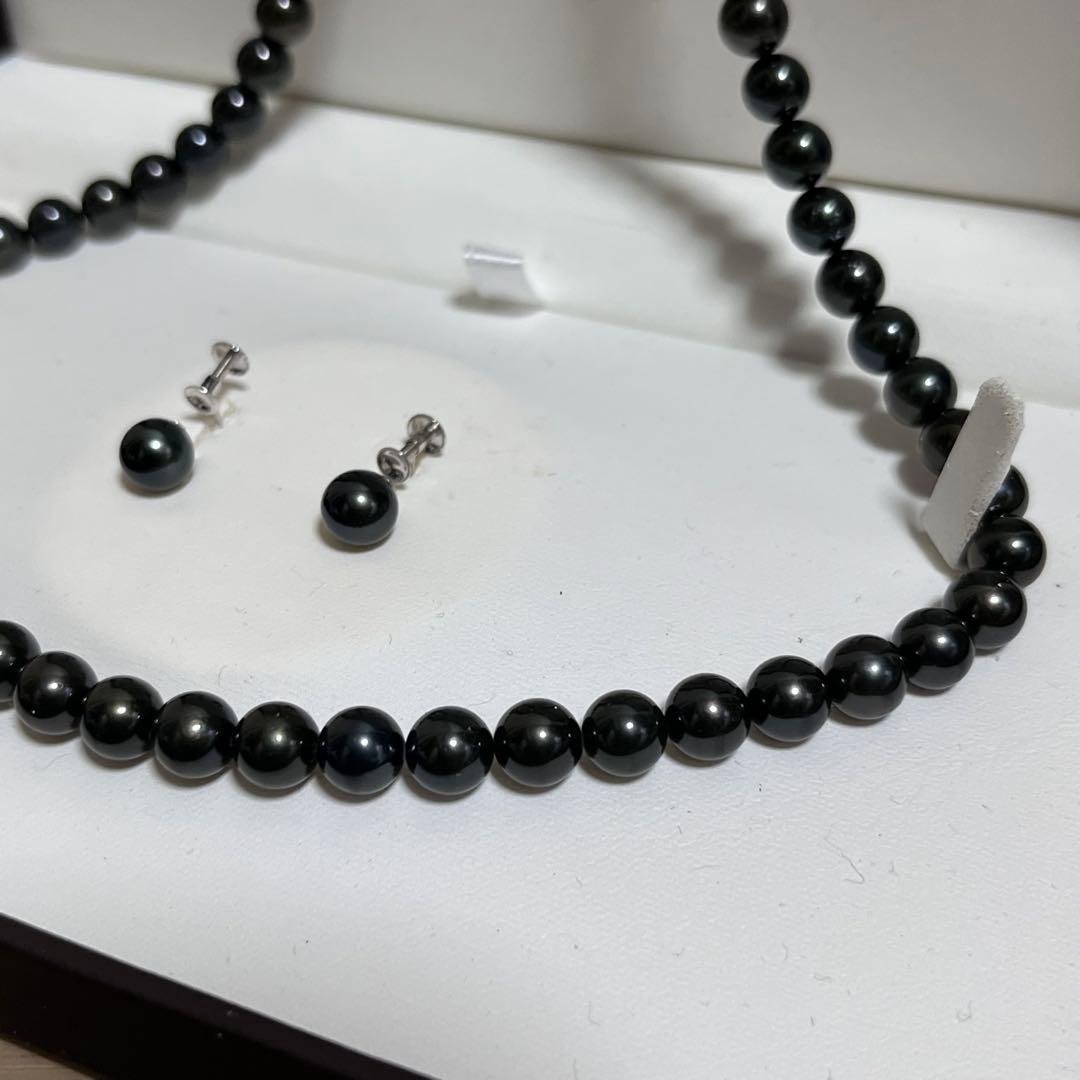 アコヤ 黒真珠 ネックレス イヤリング セット 冠婚葬祭 K14WG