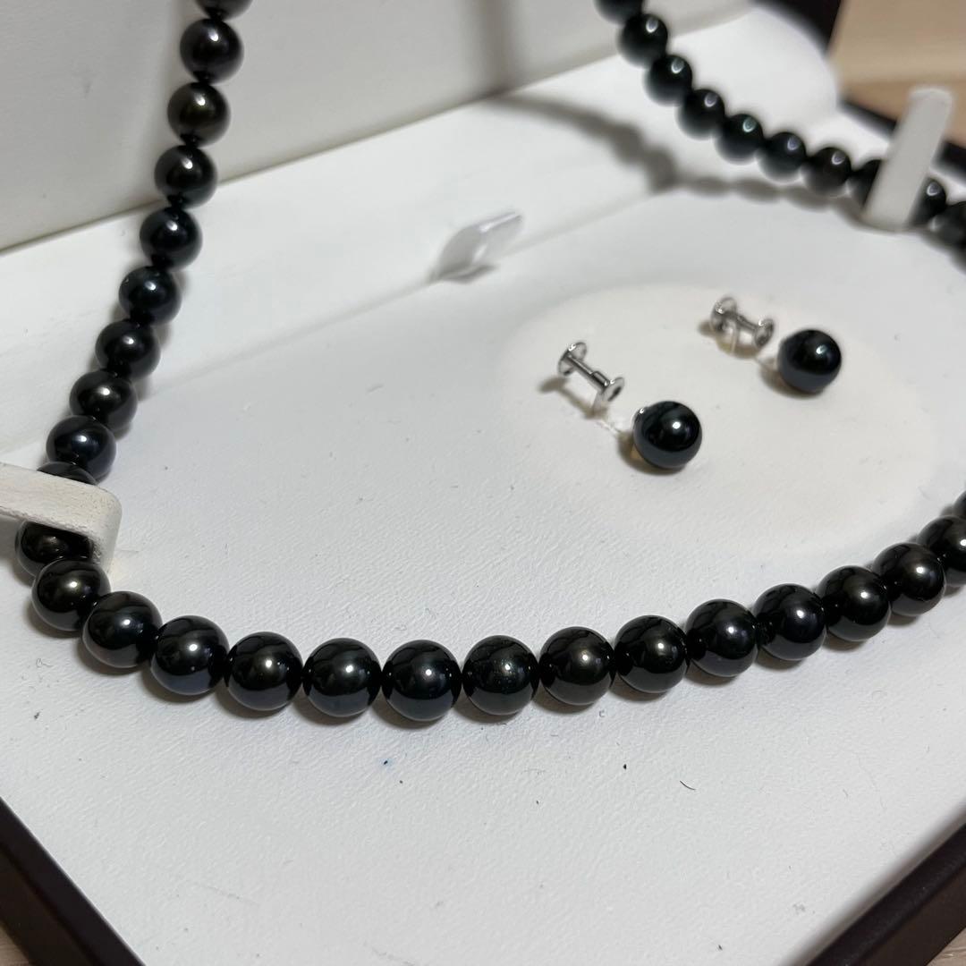 アコヤ 黒真珠 ネックレス イヤリング セット 冠婚葬祭 K14WG