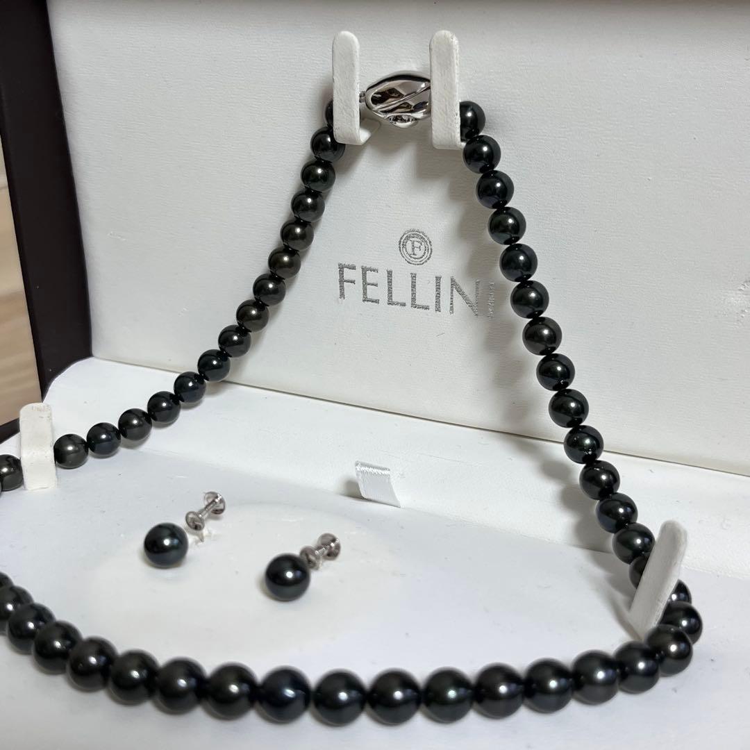 アコヤ 黒真珠 ネックレス イヤリング セット 冠婚葬祭 K14WG