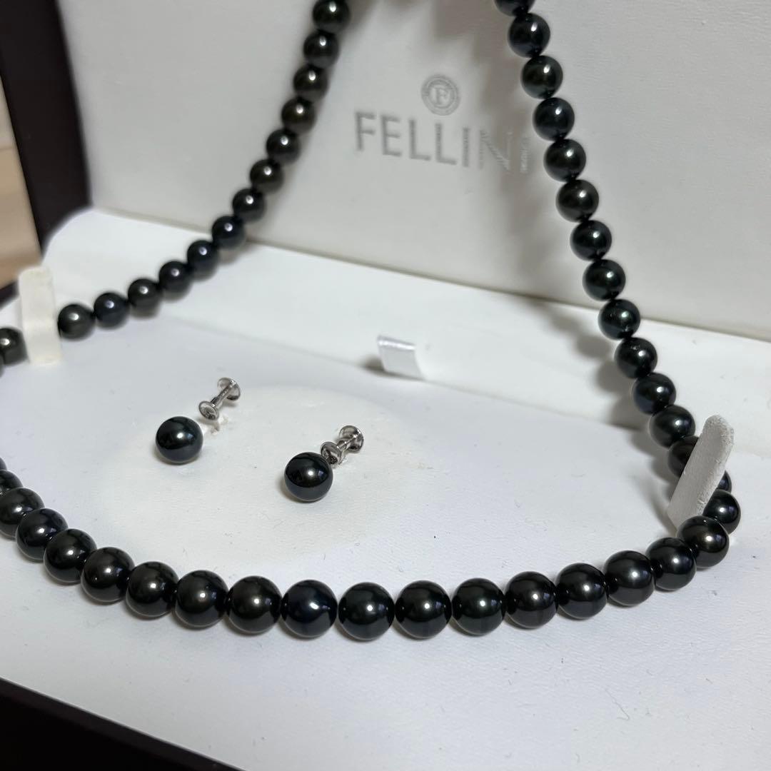 アコヤ 黒真珠 ネックレス イヤリング セット 冠婚葬祭 K14WG