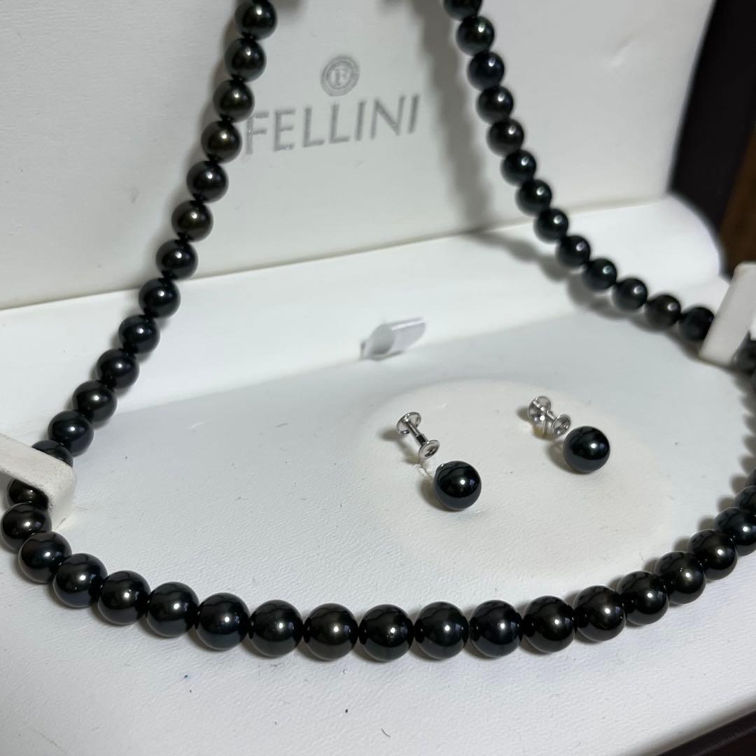 アコヤ 黒真珠 ネックレス イヤリング セット 冠婚葬祭 K14WG