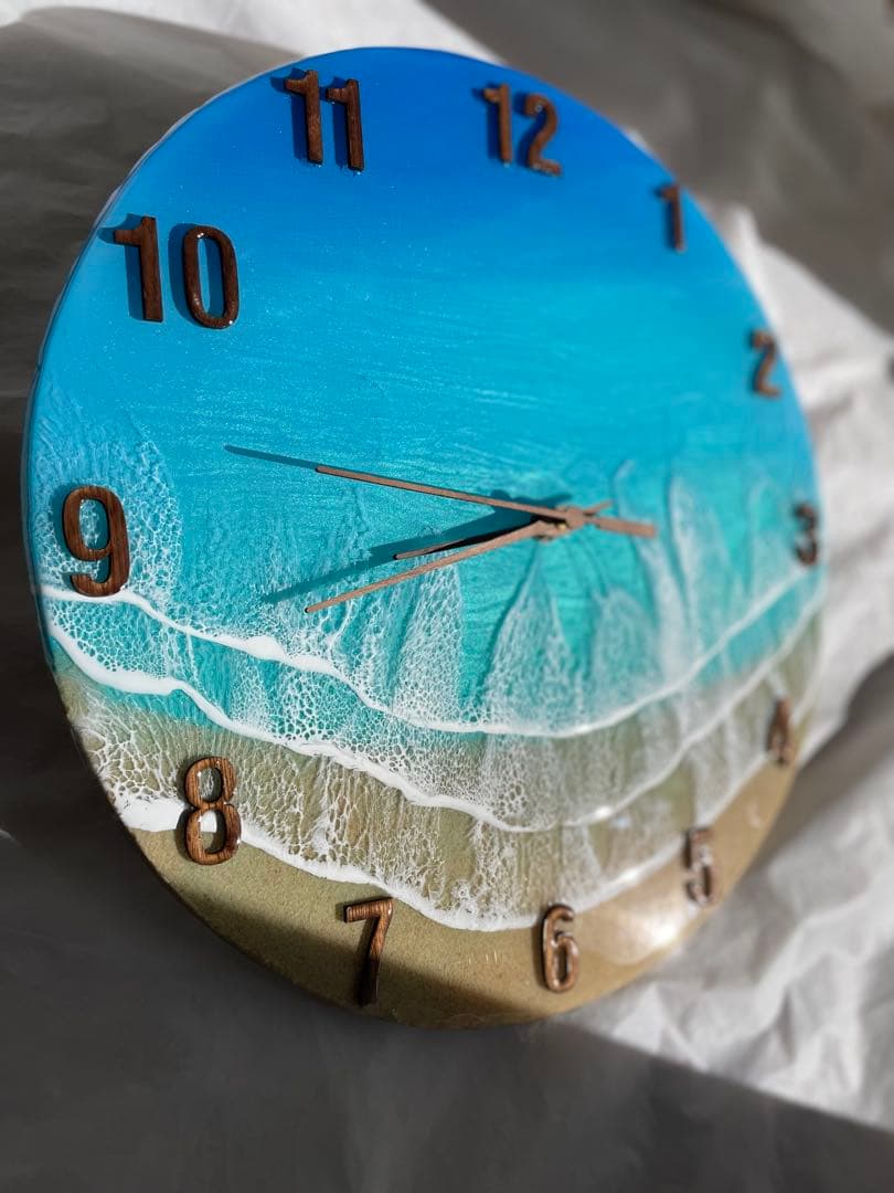 直径35㎝　ビッグサイズ　オーシャンレジン時計　海アート　新築祝い　ギフト