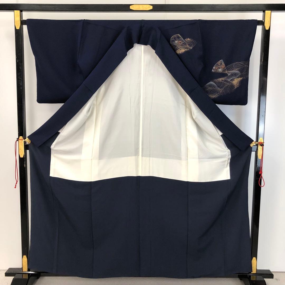 付下げ 波模様に扇子に花柄模様 金彩 KK-2138