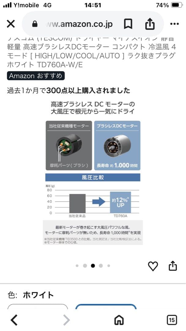 TESCOM マイナスイオン ヘアドライヤー TD760A