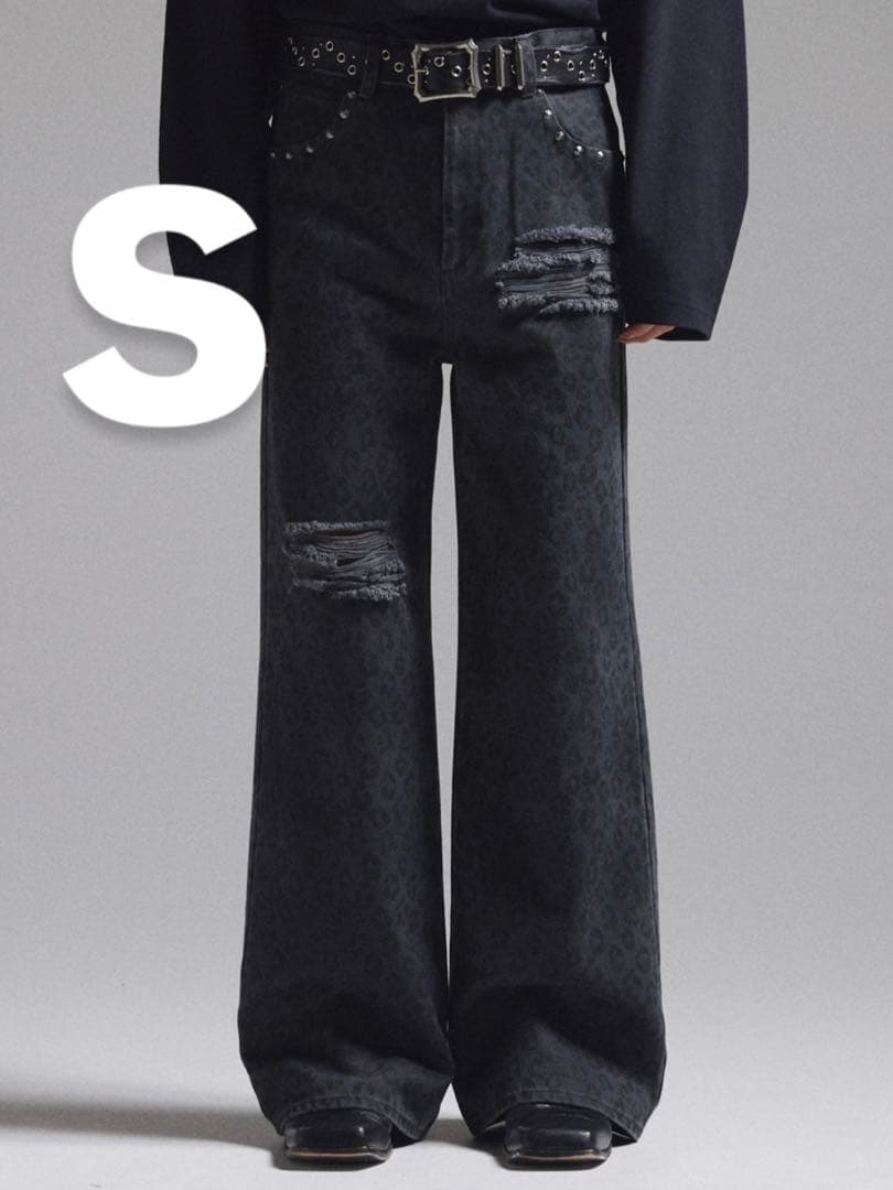 【GRANCY】 グランシーレオパードダメージフレアパンツ Sサイズ