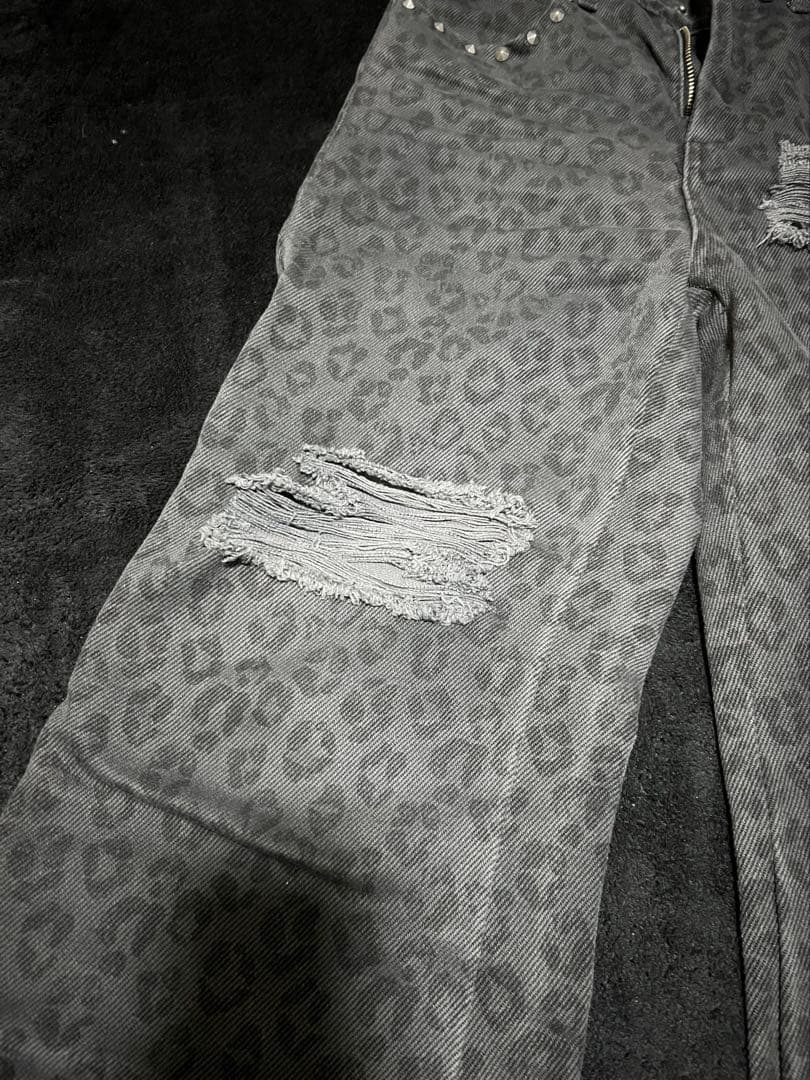 【GRANCY】 グランシーレオパードダメージフレアパンツ Sサイズ