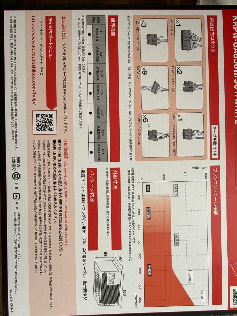 850W ホワイト 電源ユニット 80 PLUS