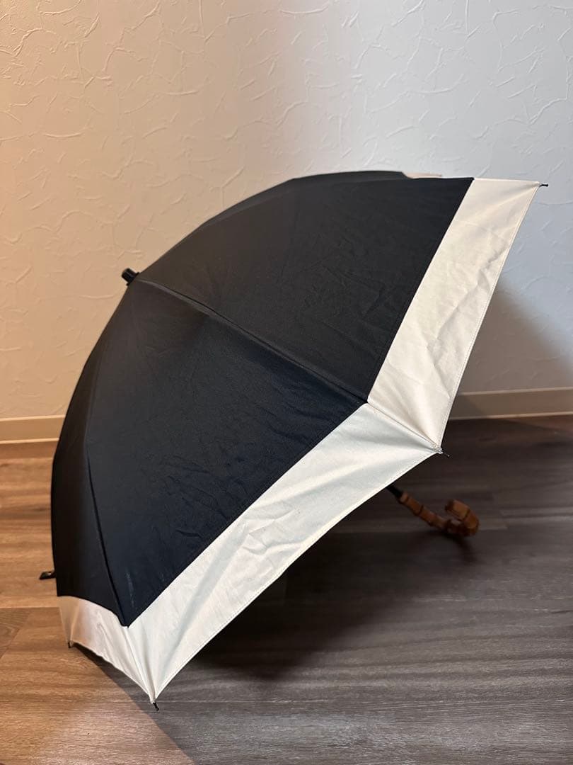 【USED品】完全遮光 晴雨日傘 芦屋ロサブラン ベージュ ブラック 竹手元