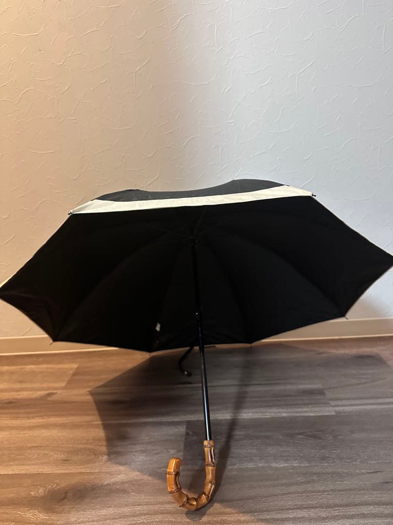 【USED品】完全遮光 晴雨日傘 芦屋ロサブラン ベージュ ブラック 竹手元