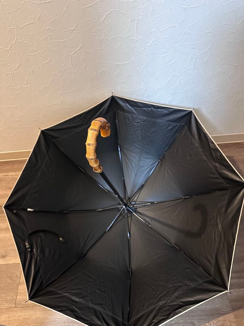 【USED品】完全遮光 晴雨日傘 芦屋ロサブラン ベージュ ブラック 竹手元