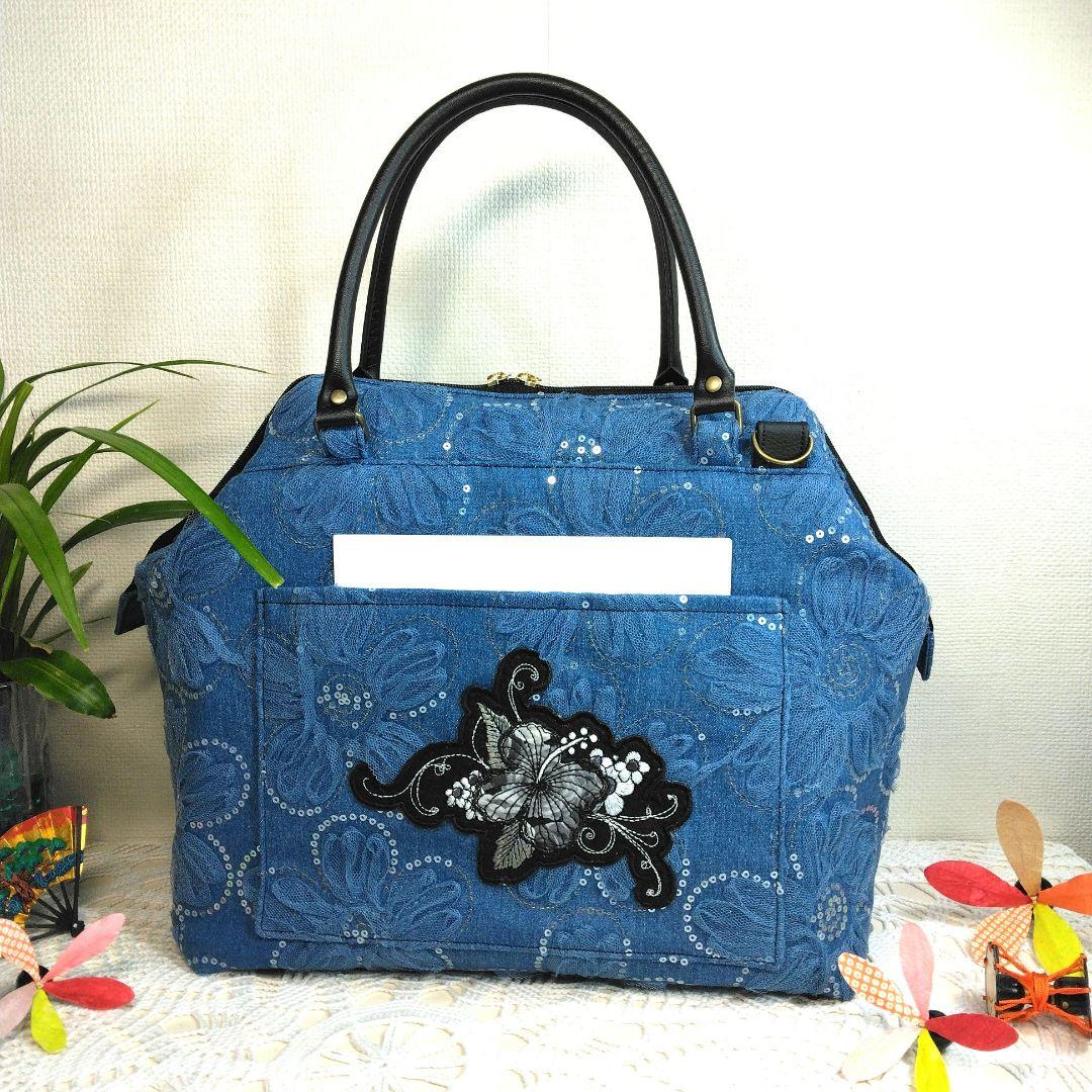 専用　最終お値下げ＊刺繍付ワイヤー口バッグ＊ロラライハリス