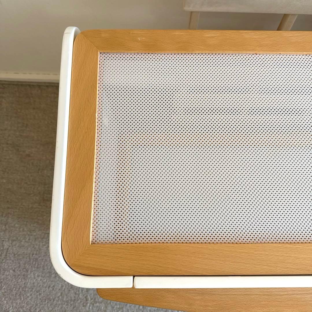 リリワゴン　木製ベビーベッド キャスター付き メッシュデザイン　ホワイト