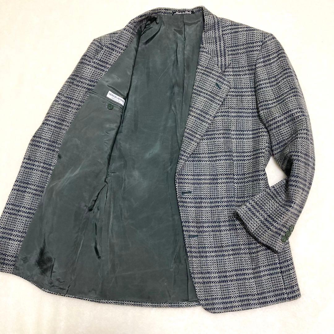 美品 ジョルジオアルマーニ テーラードジャケット ツイード チェック ウール L