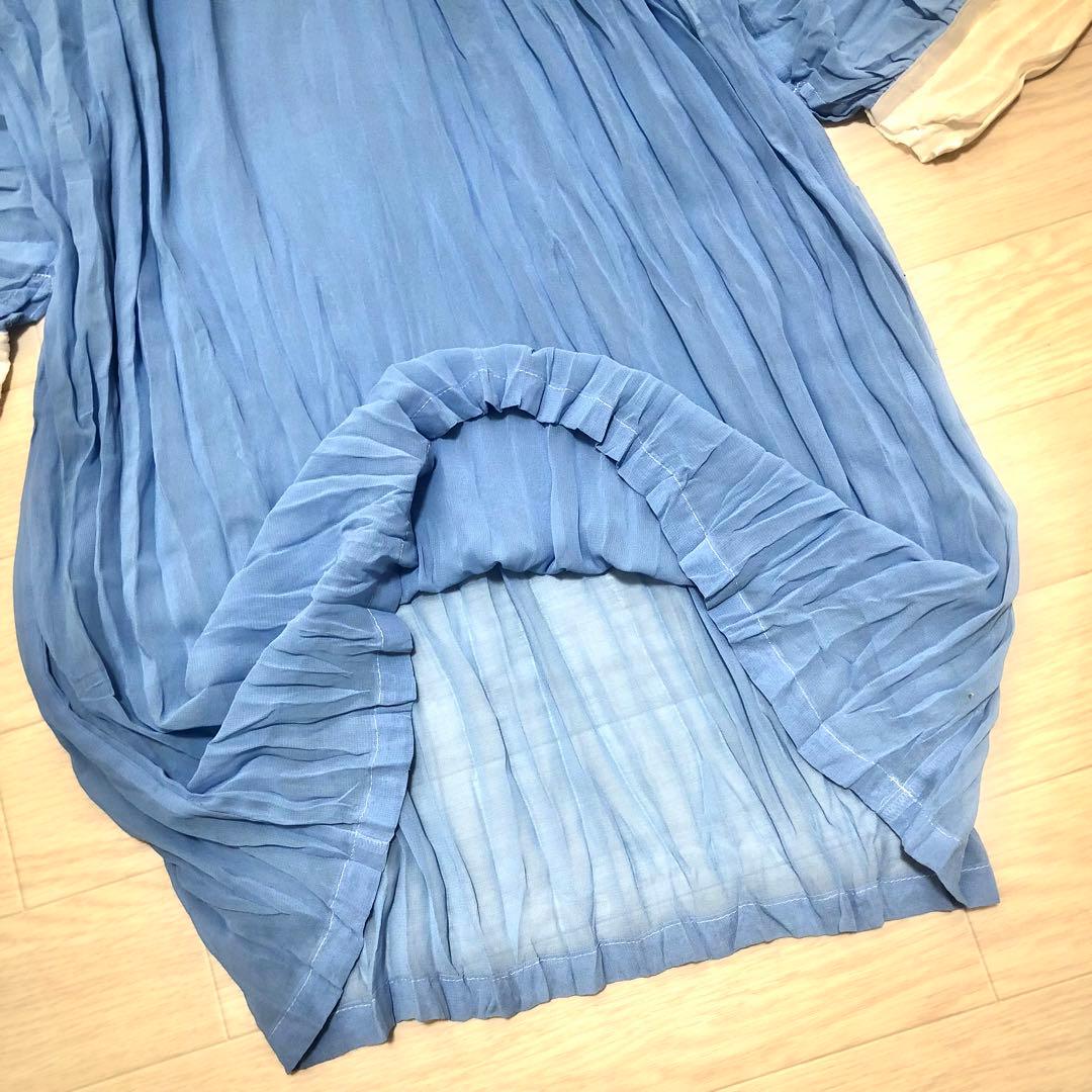 トリココムデギャルソン　プリーツ加工ワンピース　シフォンジョーゼット　バイカラー