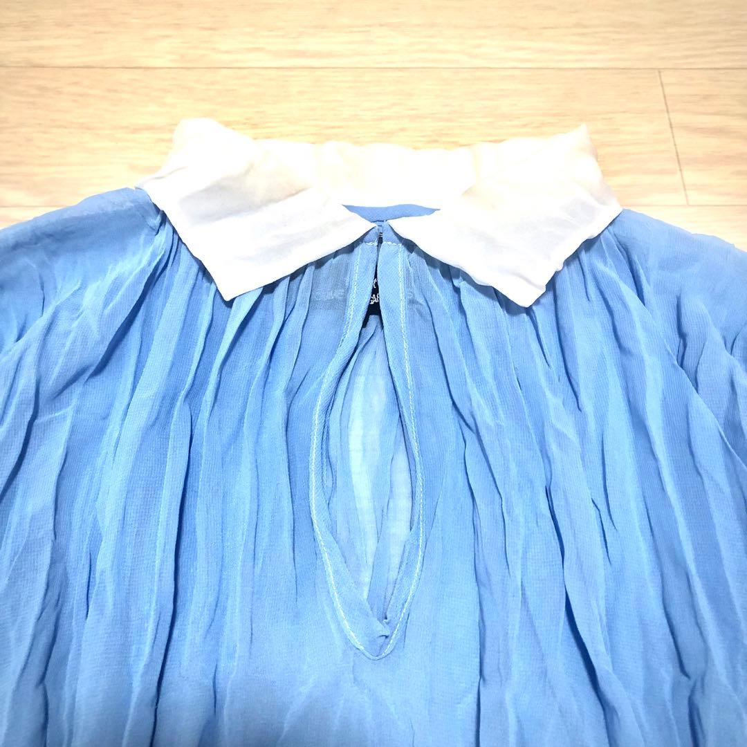 トリココムデギャルソン　プリーツ加工ワンピース　シフォンジョーゼット　バイカラー