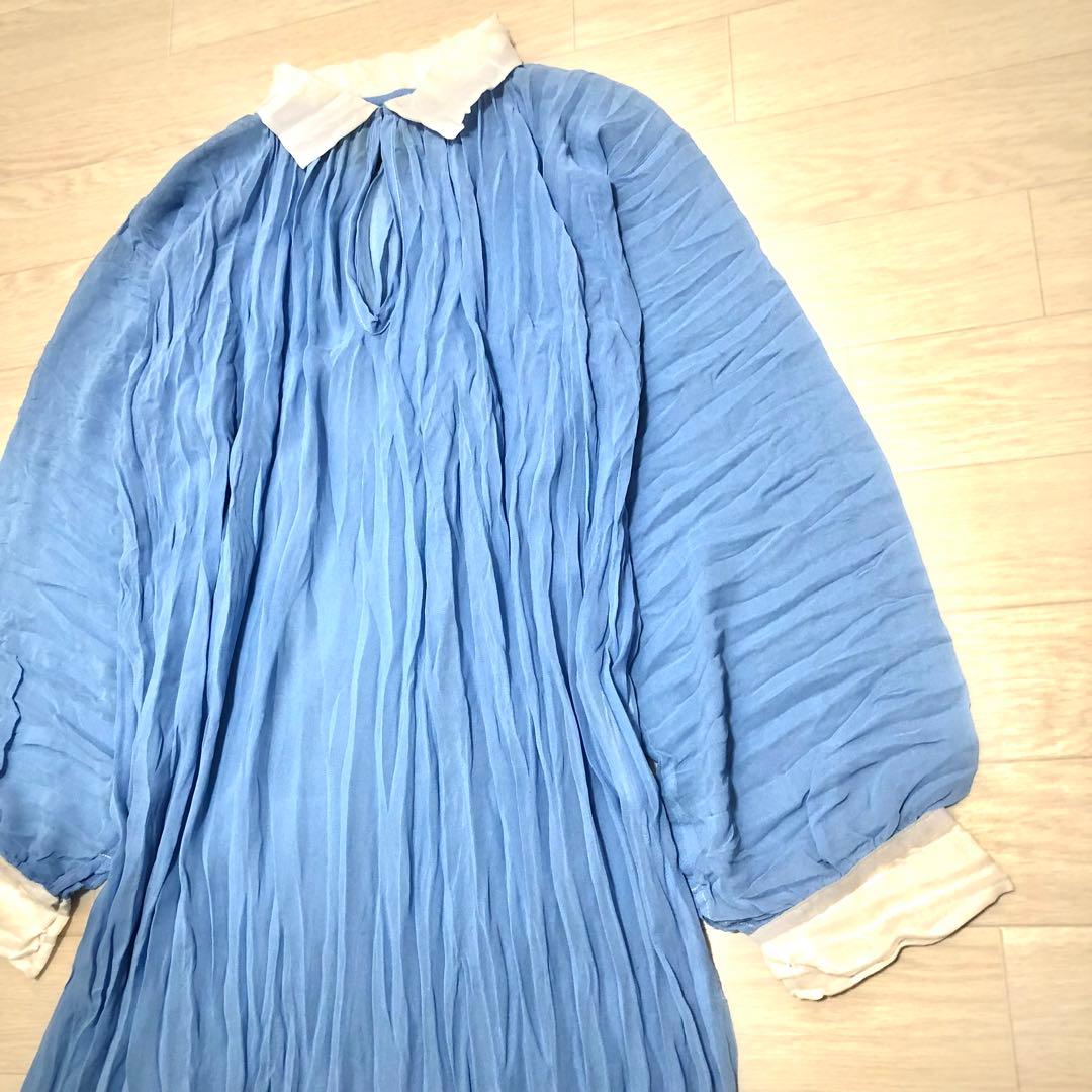 トリココムデギャルソン　プリーツ加工ワンピース　シフォンジョーゼット　バイカラー