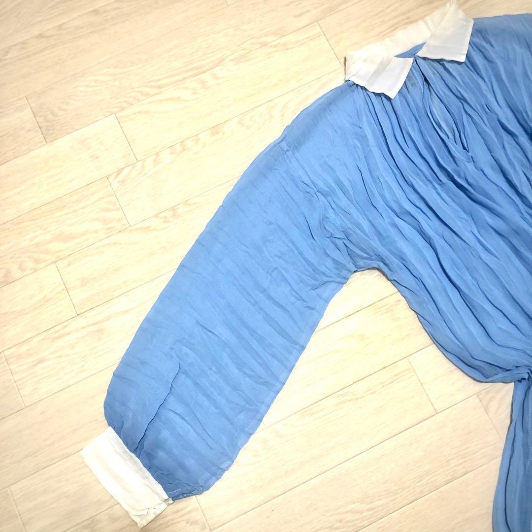 トリココムデギャルソン　プリーツ加工ワンピース　シフォンジョーゼット　バイカラー