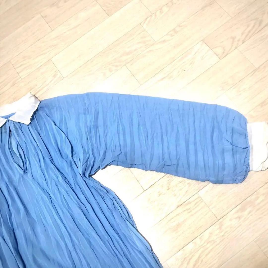 トリココムデギャルソン　プリーツ加工ワンピース　シフォンジョーゼット　バイカラー