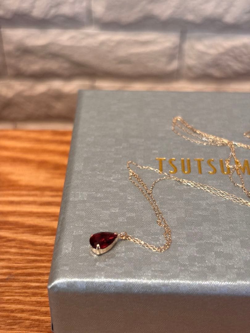 新品TSUTSUMIアルマンダインガーネット雫ネックレス K10イエローゴールド