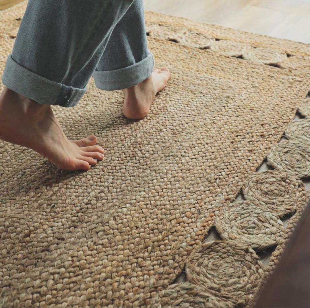 麻 アジアンリゾート風　ラグマット120×180cm 手織り 長方形　 夏ラグ