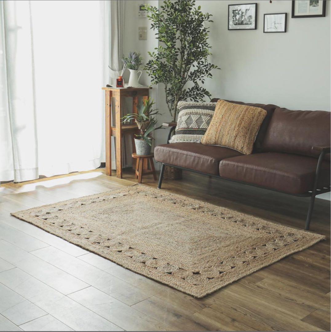 麻 アジアンリゾート風　ラグマット120×180cm 手織り 長方形　 夏ラグ