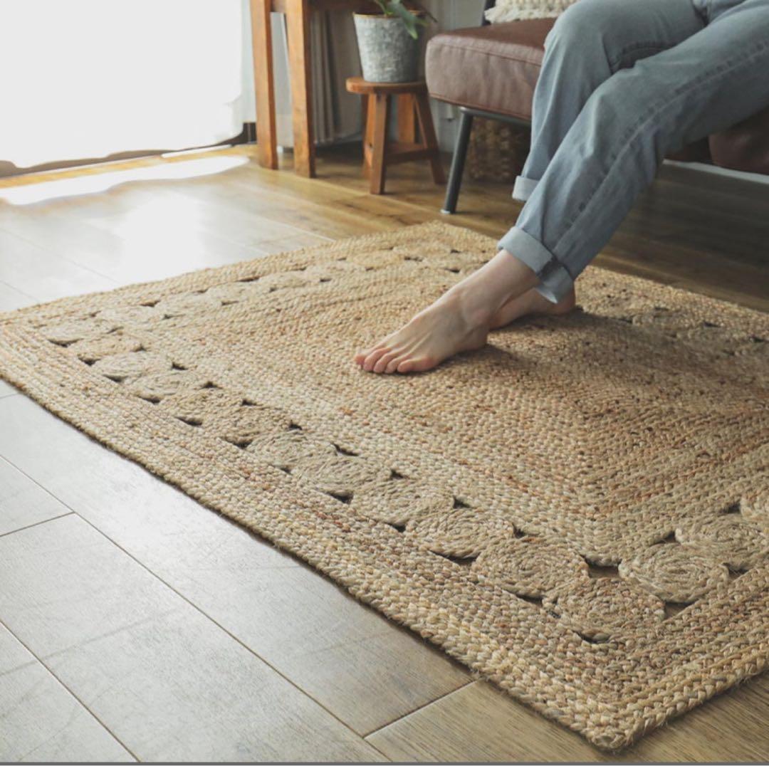 麻 アジアンリゾート風　ラグマット120×180cm 手織り 長方形　 夏ラグ