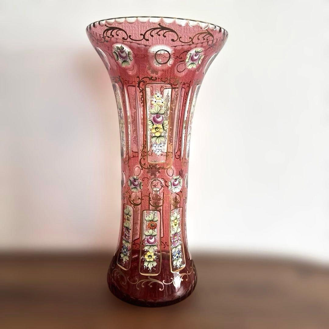 ボヘミアンガラス　花瓶　ボヘミアグラス　ボヘミアングラス　アンティーク