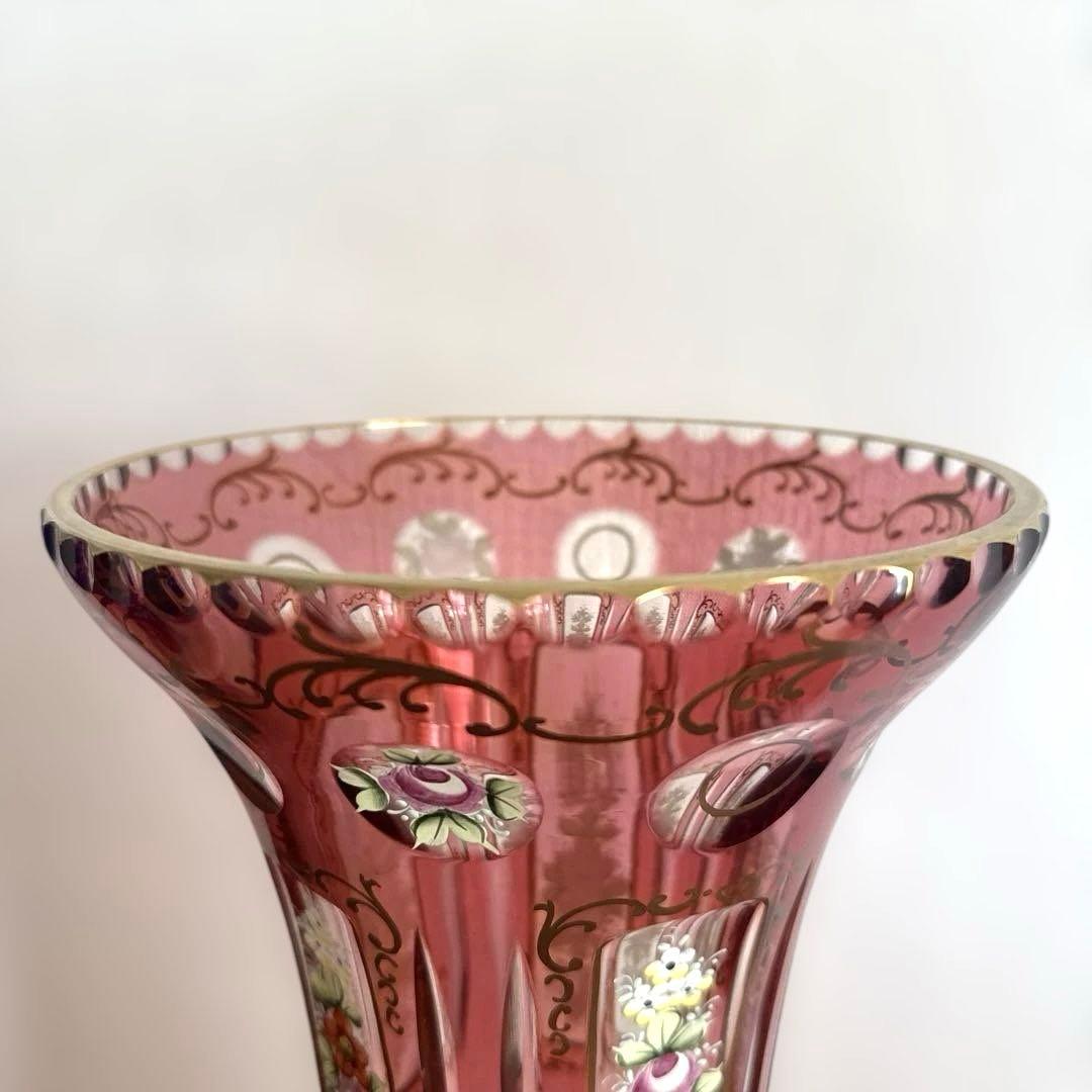 ボヘミアンガラス　花瓶　ボヘミアグラス　ボヘミアングラス　アンティーク