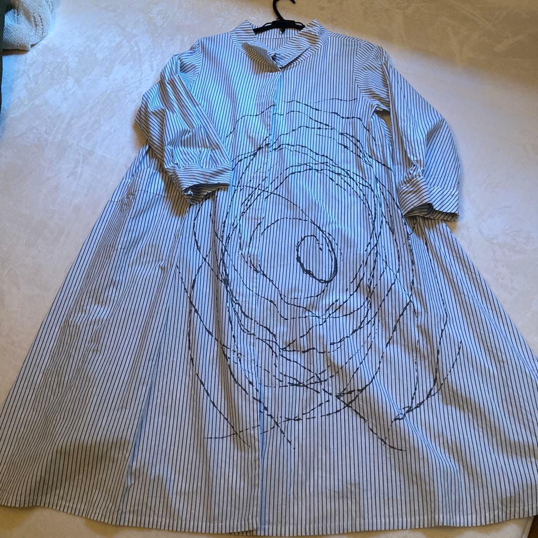 センソユニコ慈雨 ストライプ柄 長袖ワンピース