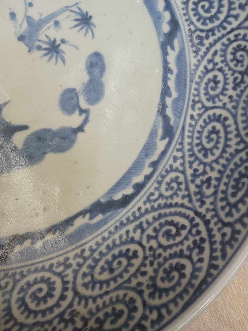 時代物　江戸期　蛸唐草　大皿　二重渦福　時代箱付　ほぼ無傷