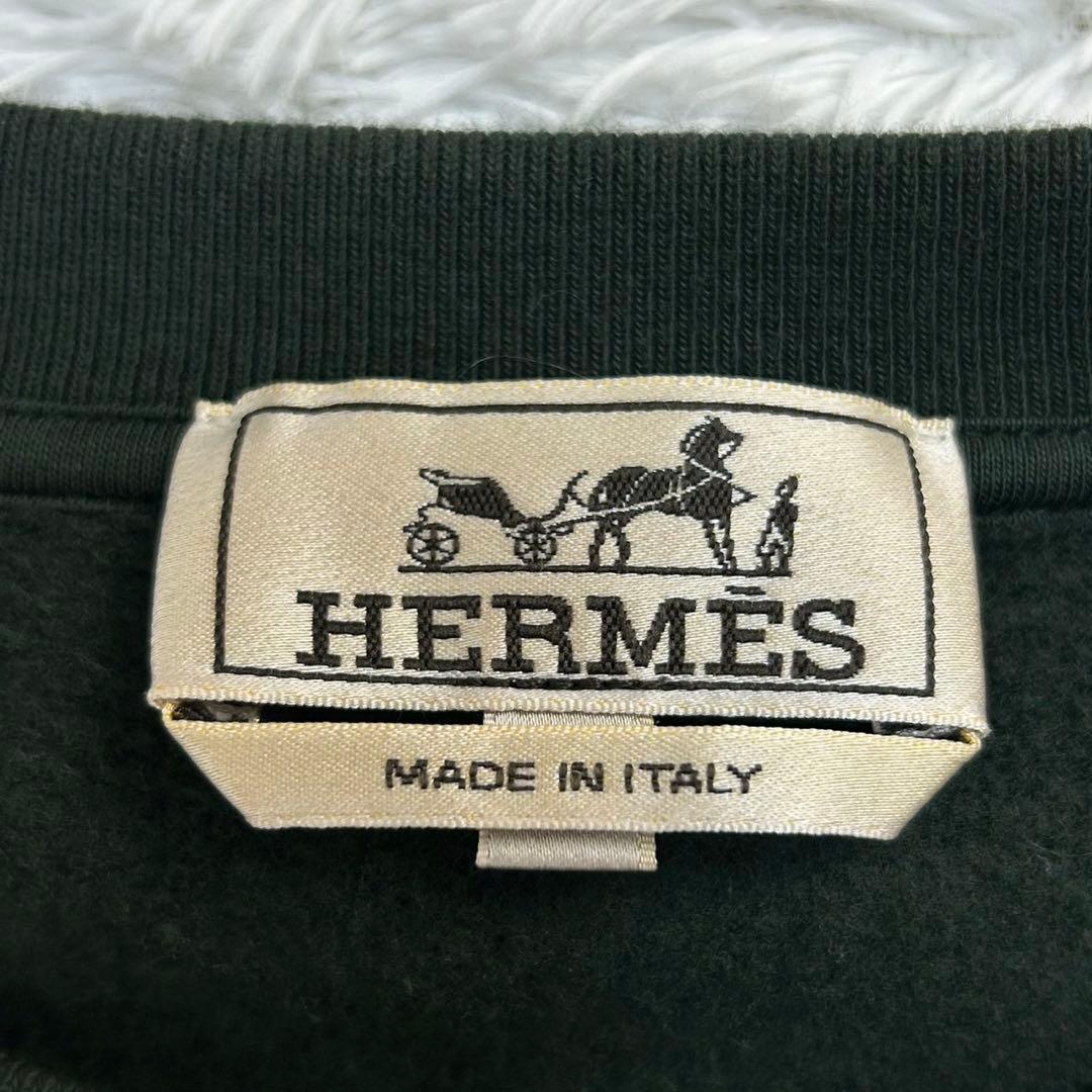 5263【希少】エルメス☆レザーロゴ入りスウェット 入手困難 即完売注意 緑色