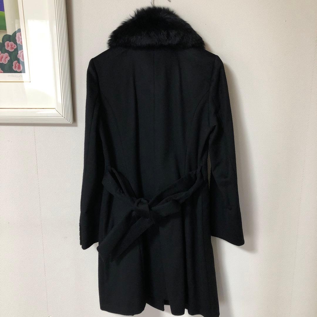 新品　カシミヤコート 襟部分毛皮　取り外し可能　　　１１号ブラック