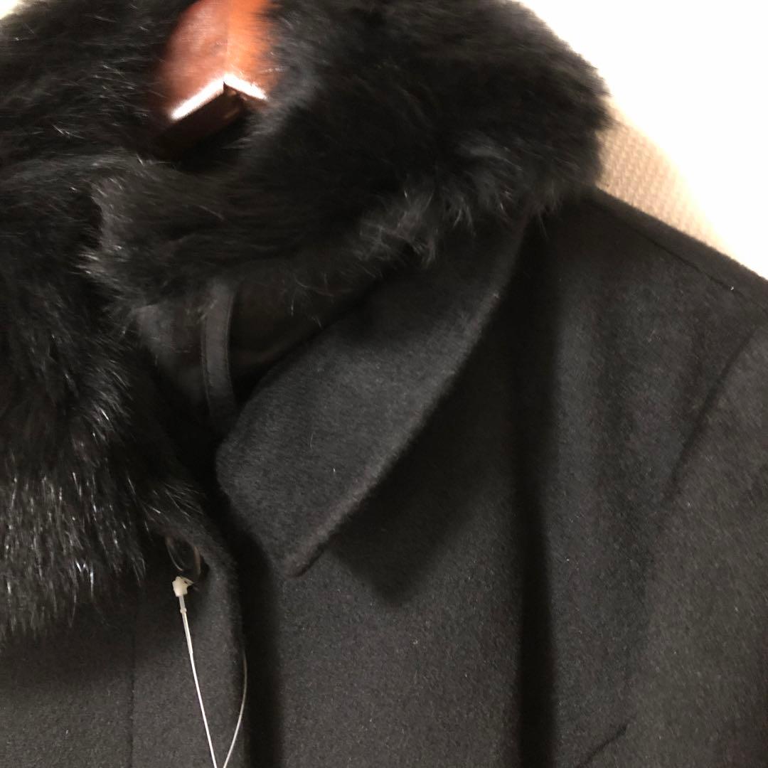 新品　カシミヤコート 襟部分毛皮　取り外し可能　　　１１号ブラック