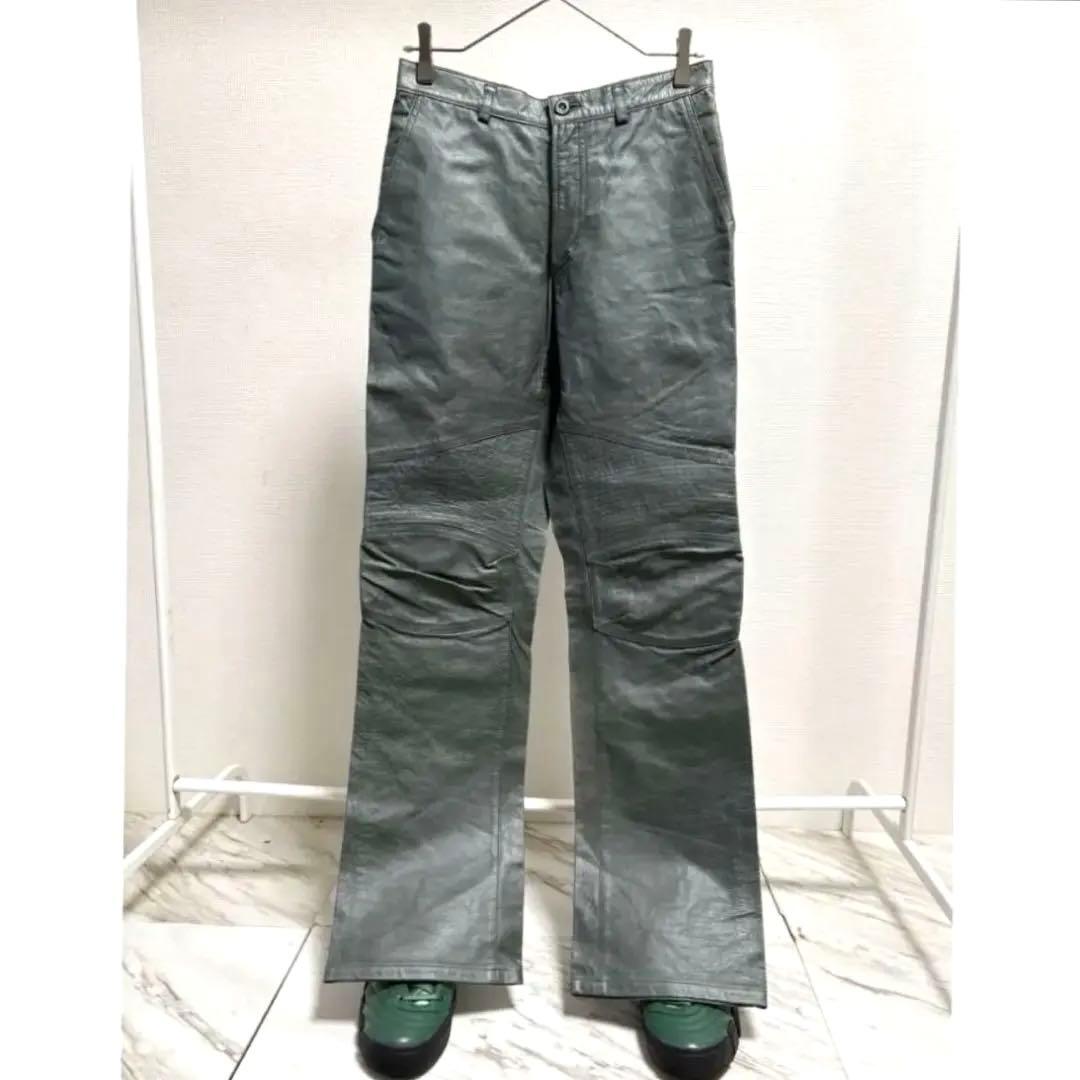 vintage 90s 00s y2k セージグリーン グレー レザーパンツ