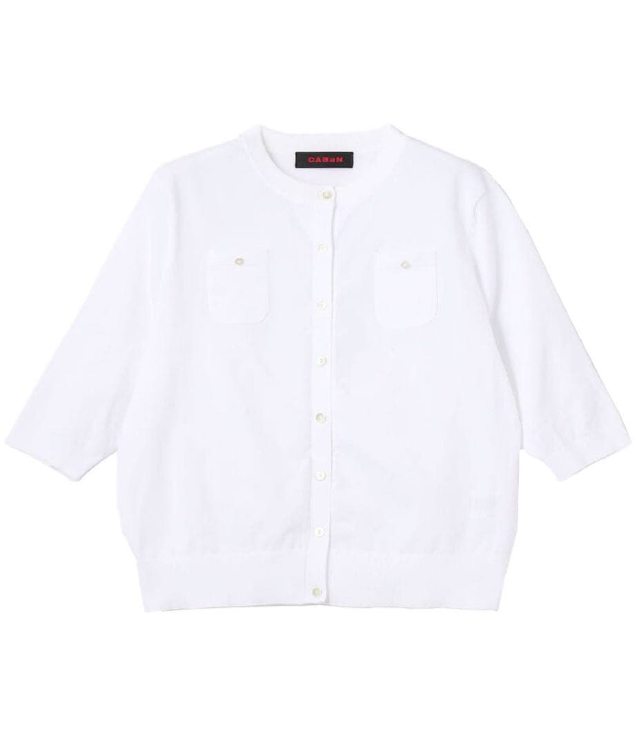 【美品】CABaN ファインポリエステル ハーフスリーブポケットカーディガン
