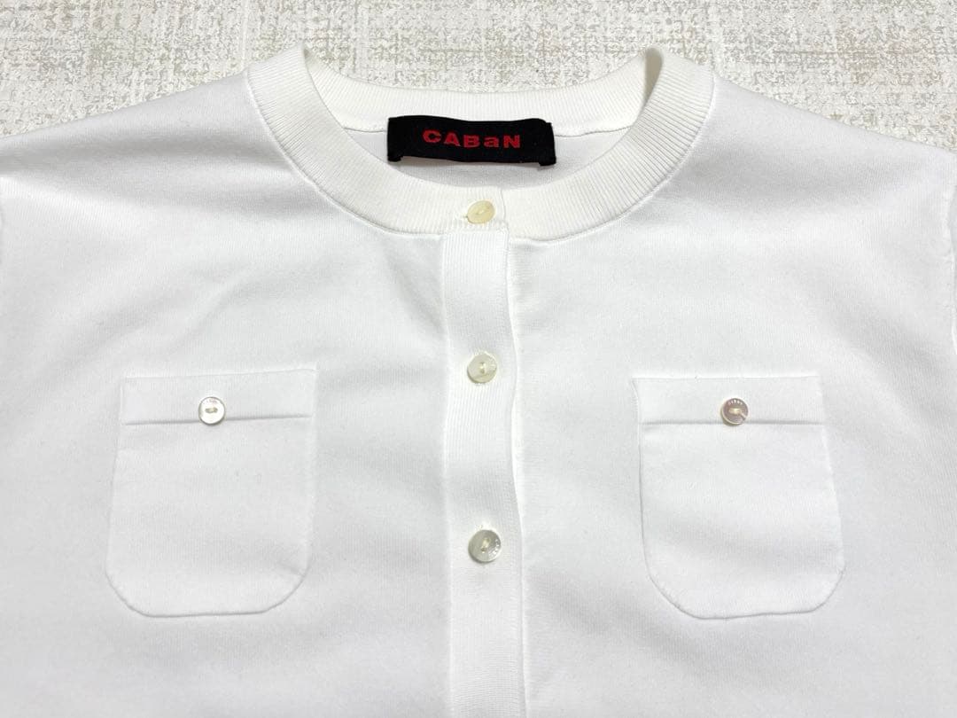 【美品】CABaN ファインポリエステル ハーフスリーブポケットカーディガン