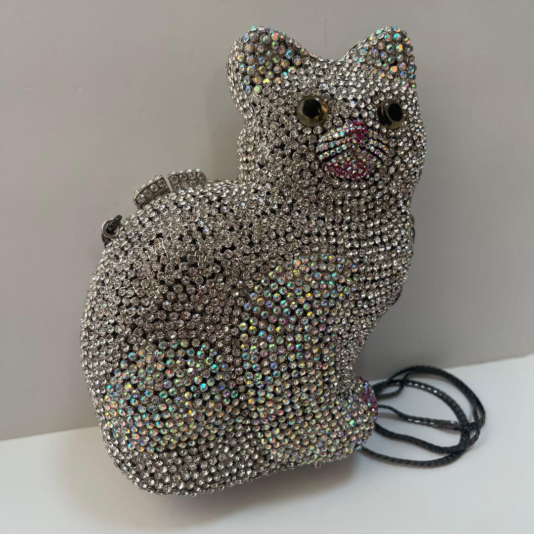 ネコ型 猫型 ダイカット ラインストーン バッグ 鞄 キラキラ パーティー 豪華
