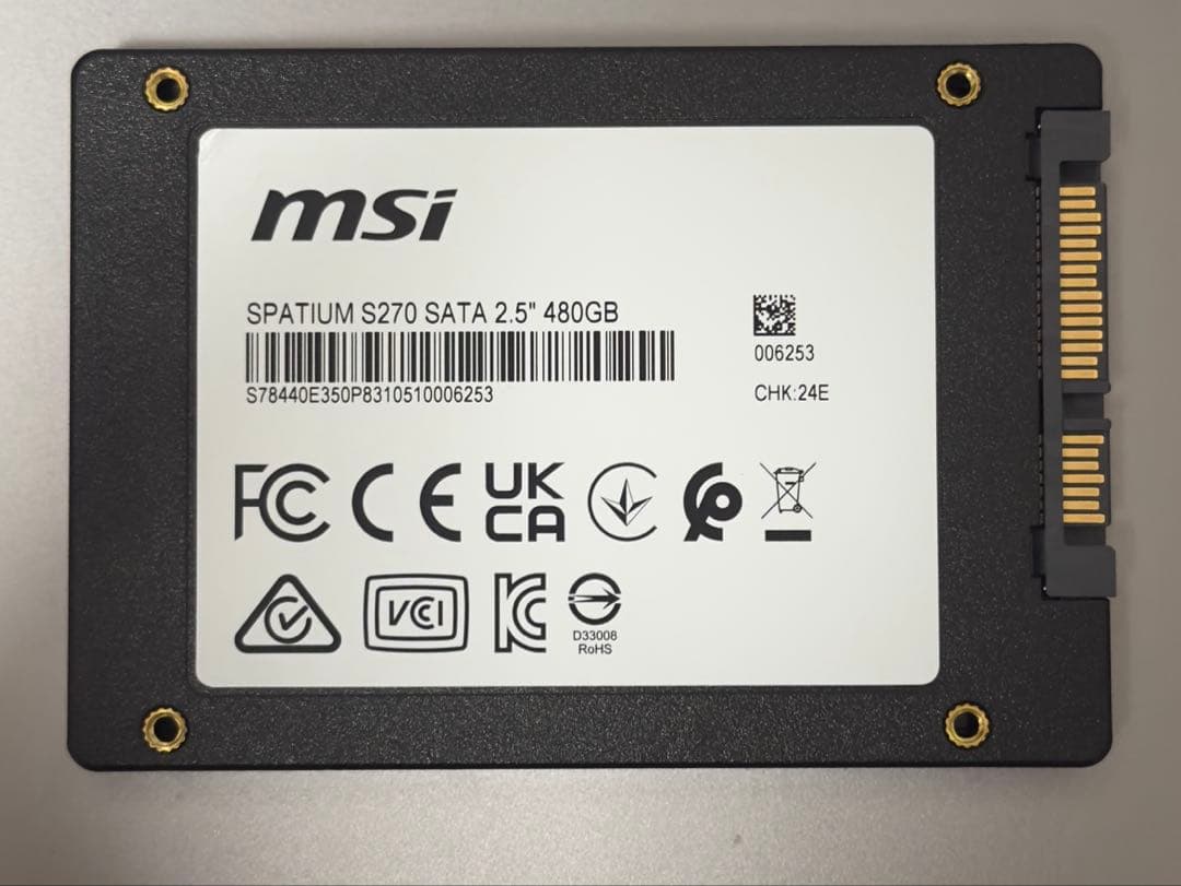 MSI 480GB SSD SPATIUM S270 ほぼ未使用