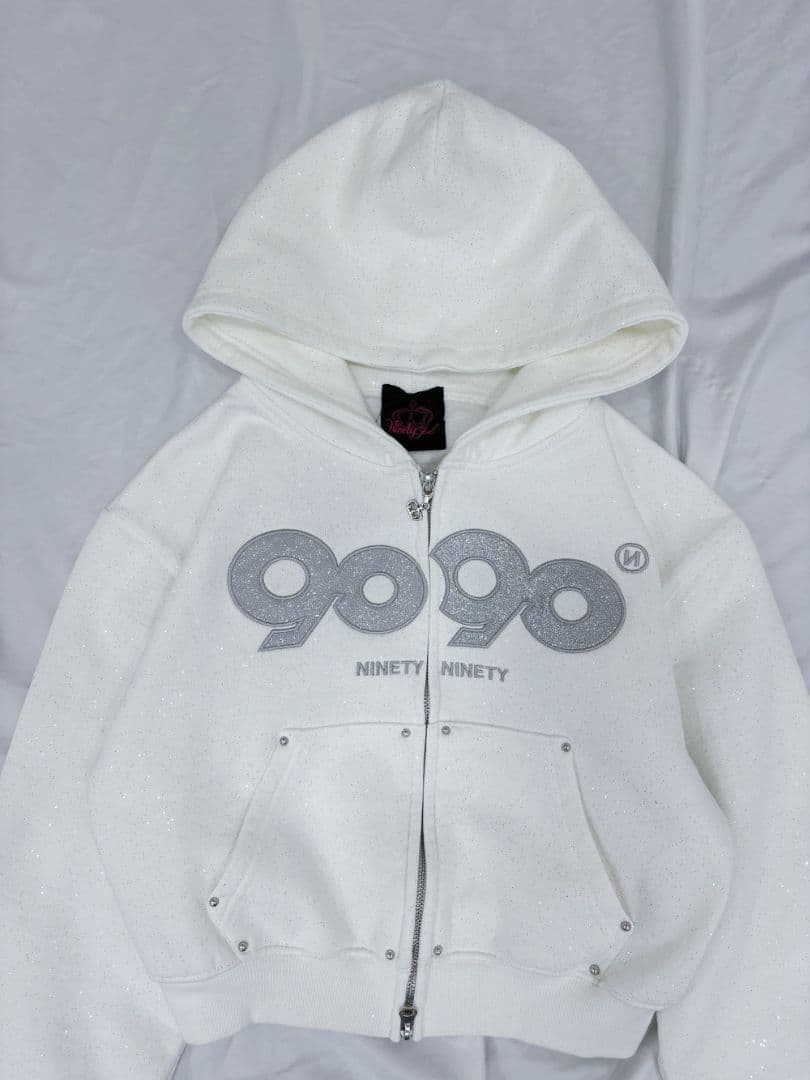 ラメ　白　Lサイズ　OG Logo Glitter Zip Hoodie　Y2K
