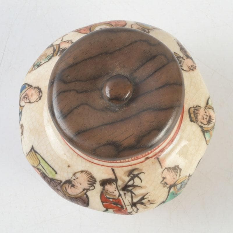 茶道具　九谷焼　古九谷　人物文　茶入　黒柿蓋　仕覆付　V　9669