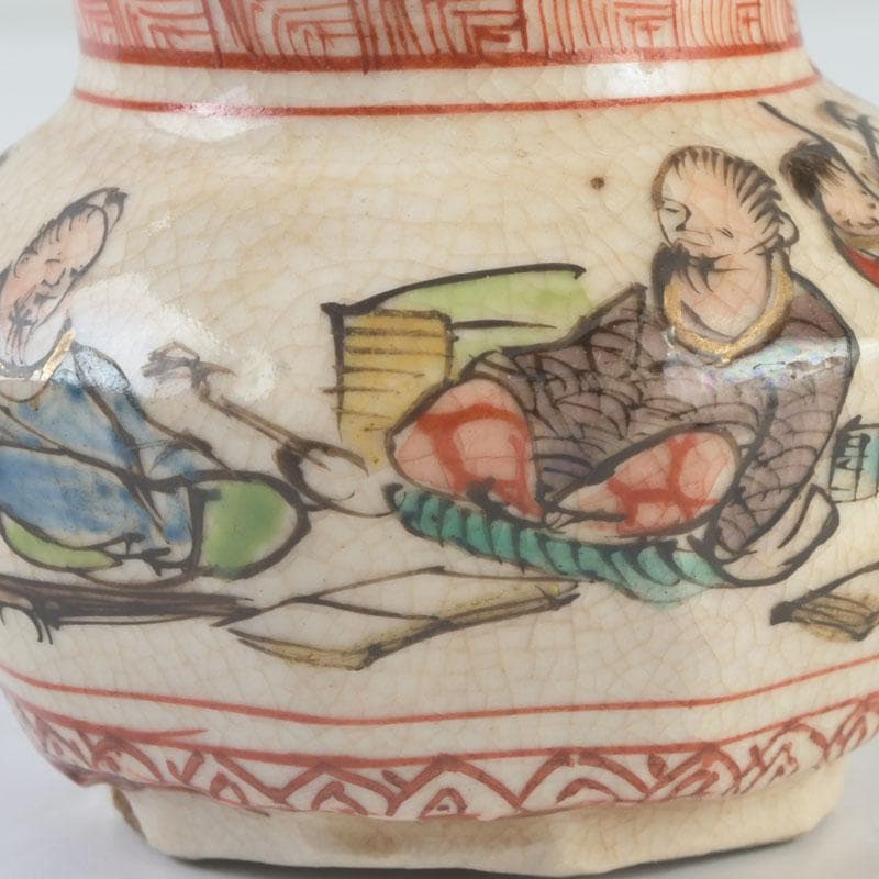 茶道具　九谷焼　古九谷　人物文　茶入　黒柿蓋　仕覆付　V　9669