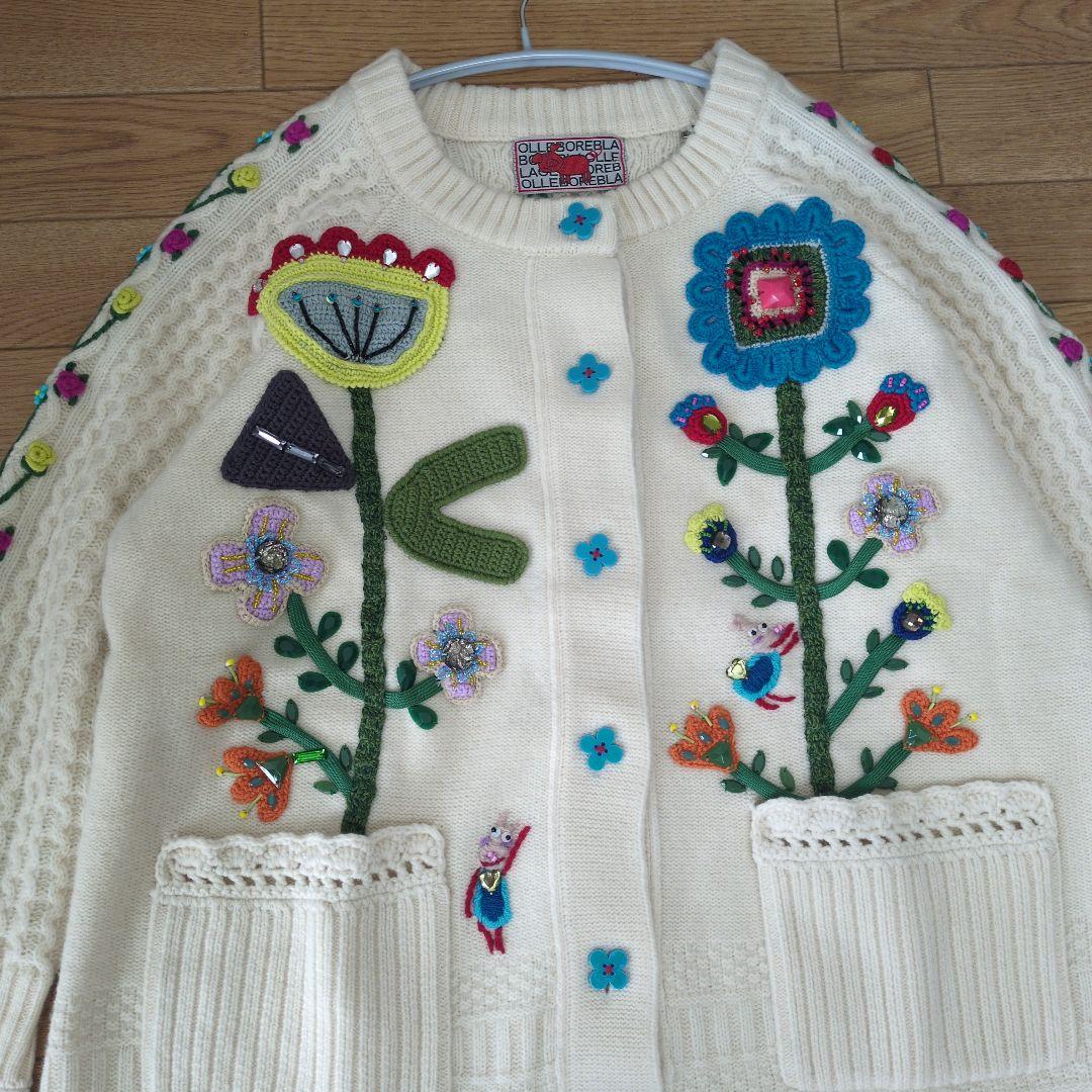 専用です。 アルベロベロ♥️ぶたさん花ビジュ刺繍 ウールロングカーディガン