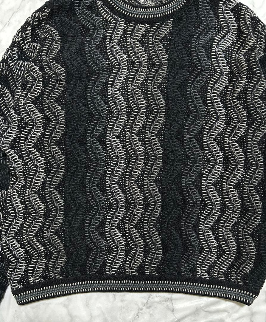 90s カナダ製 TUNDRA ヴィンテージ 3D 総柄 ニット 黒 ブラック