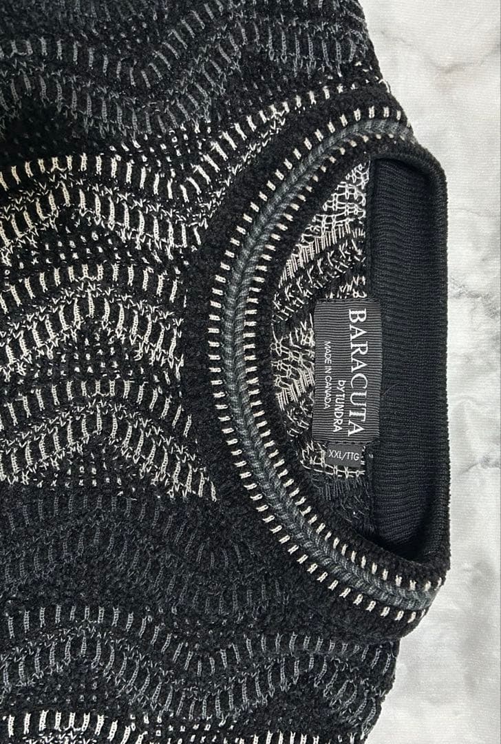 90s カナダ製 TUNDRA ヴィンテージ 3D 総柄 ニット 黒 ブラック