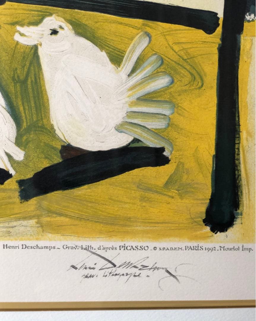 大型額装絵画 パブロ・ピカソ「鳩」ムルロ版 オリジナル・リトグラフ