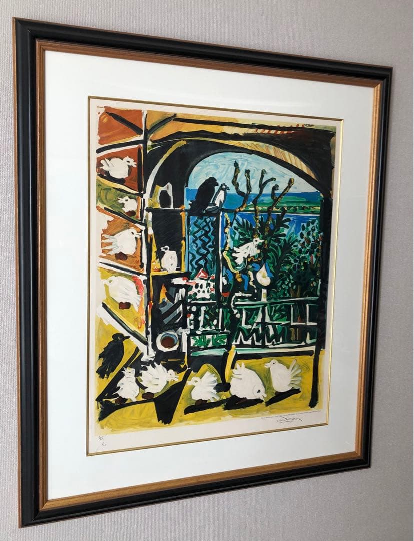 大型額装絵画 パブロ・ピカソ「鳩」ムルロ版 オリジナル・リトグラフ