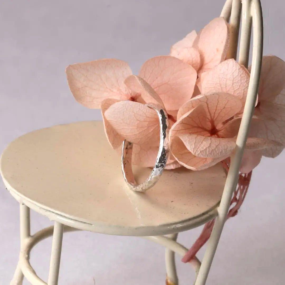 (10 20号 刻印)槌目リング 幅2mm シルバー950　ピンキーリング　ペア