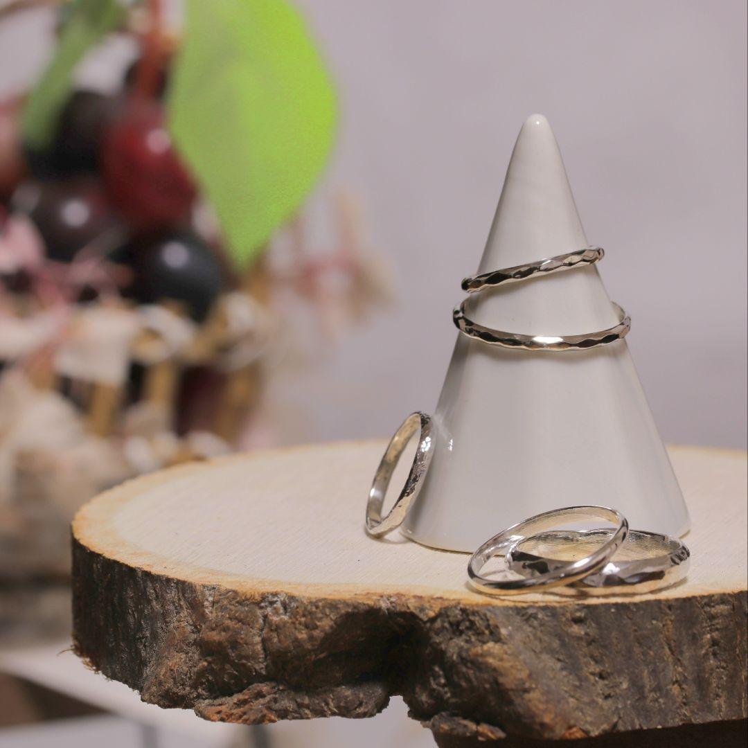 (10 20号 刻印)槌目リング 幅2mm シルバー950　ピンキーリング　ペア